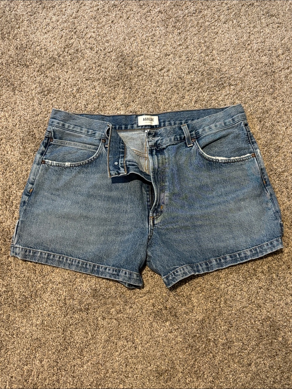 Women’s Agolde Sz 34 Classic High-Rise CARGO Denim Shorts in Blue Wash!